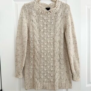 Ann Taylor Oversized Cozy Cream Cable Knit Speckled Confetti Fisherman Sweater